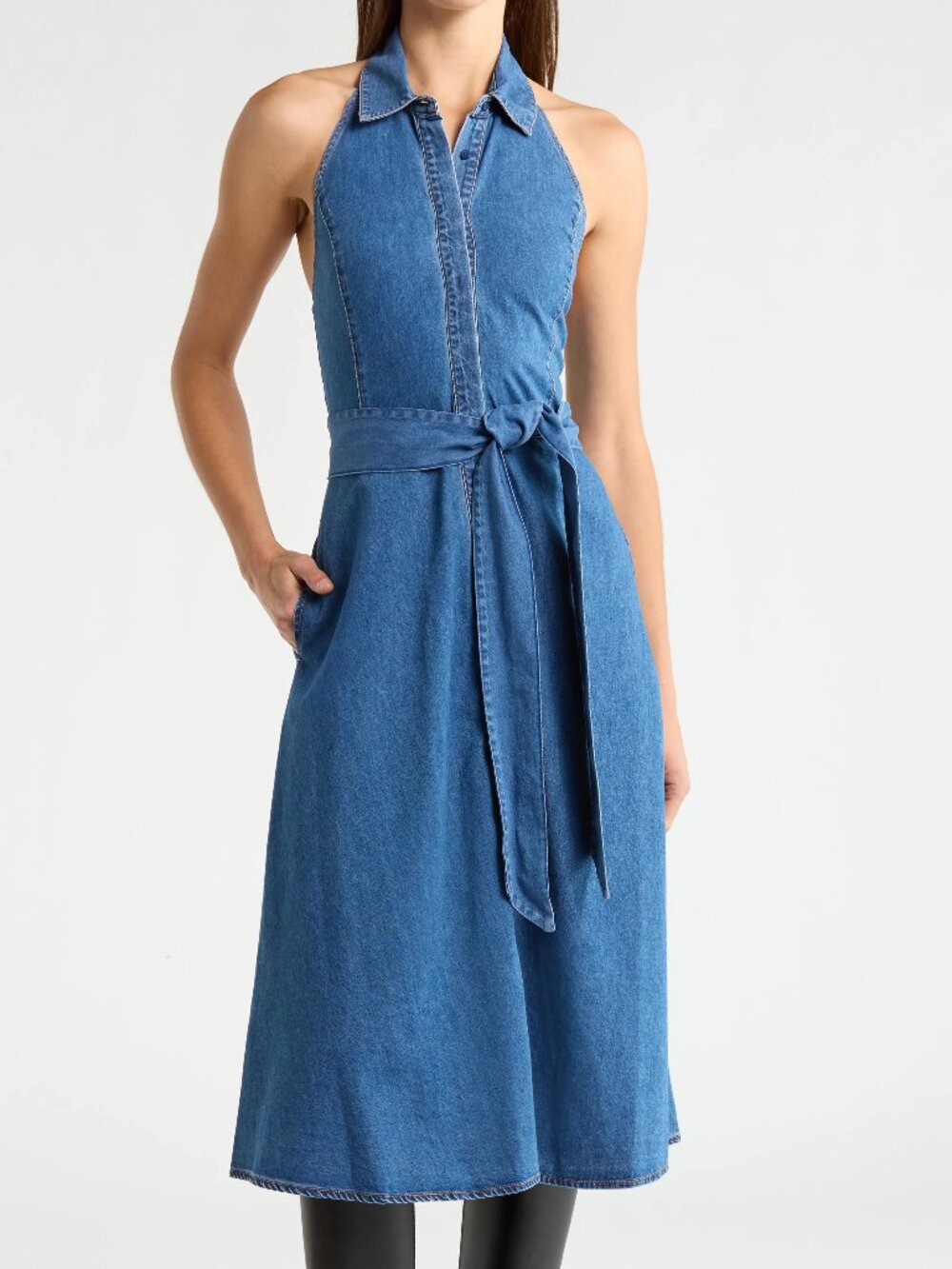 Alice + Olivia Chassidy Chambray Halter Dress